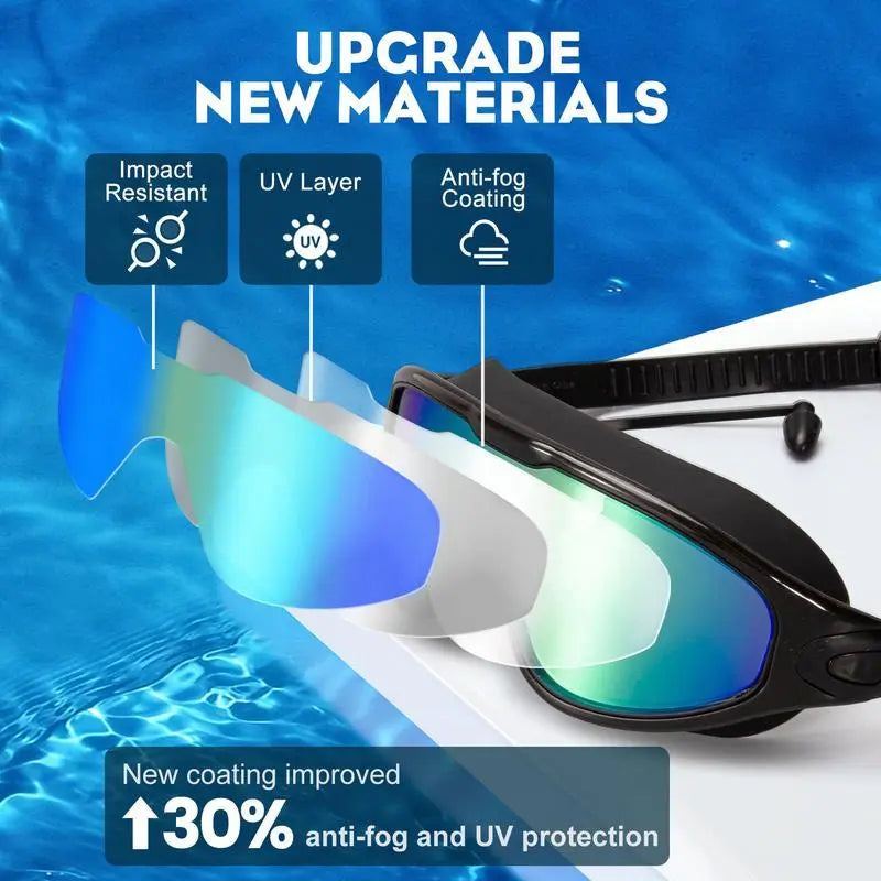 Swimming Goggles - Wide View Anti-Fog & UV, No Leaking for Men, Women, Kids