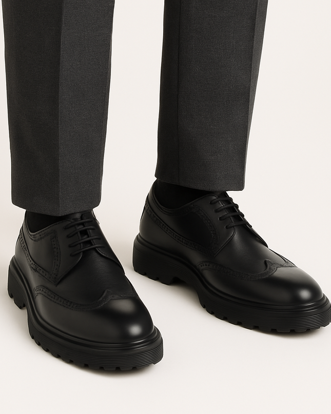 Logan Sardinelli | Men’s Calfskin Black Shoes – Lace-Up Dress Shoes with EVA Sole